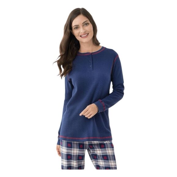 Pajamagram Snowfall Plaid Pajama Set Navy Blue Red White L - Picture 3 of 8